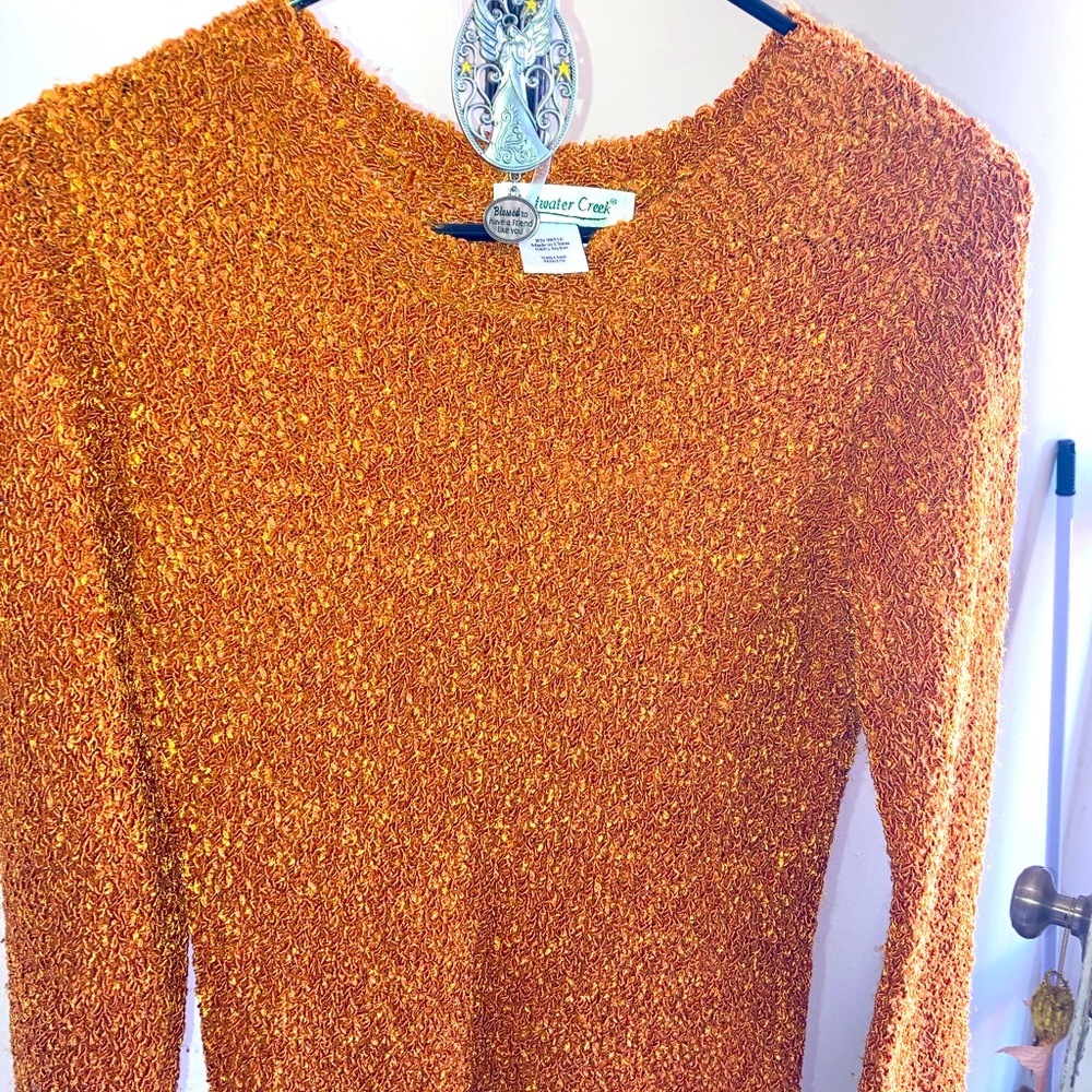 Coldwater Creek burnt orange nylon boucle textured pullover, size XS